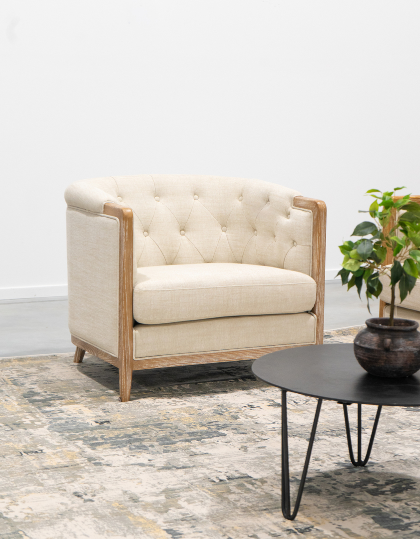 Regal 1 Seater Sofa Fabric With Washed Oak Frame - Cream image 1